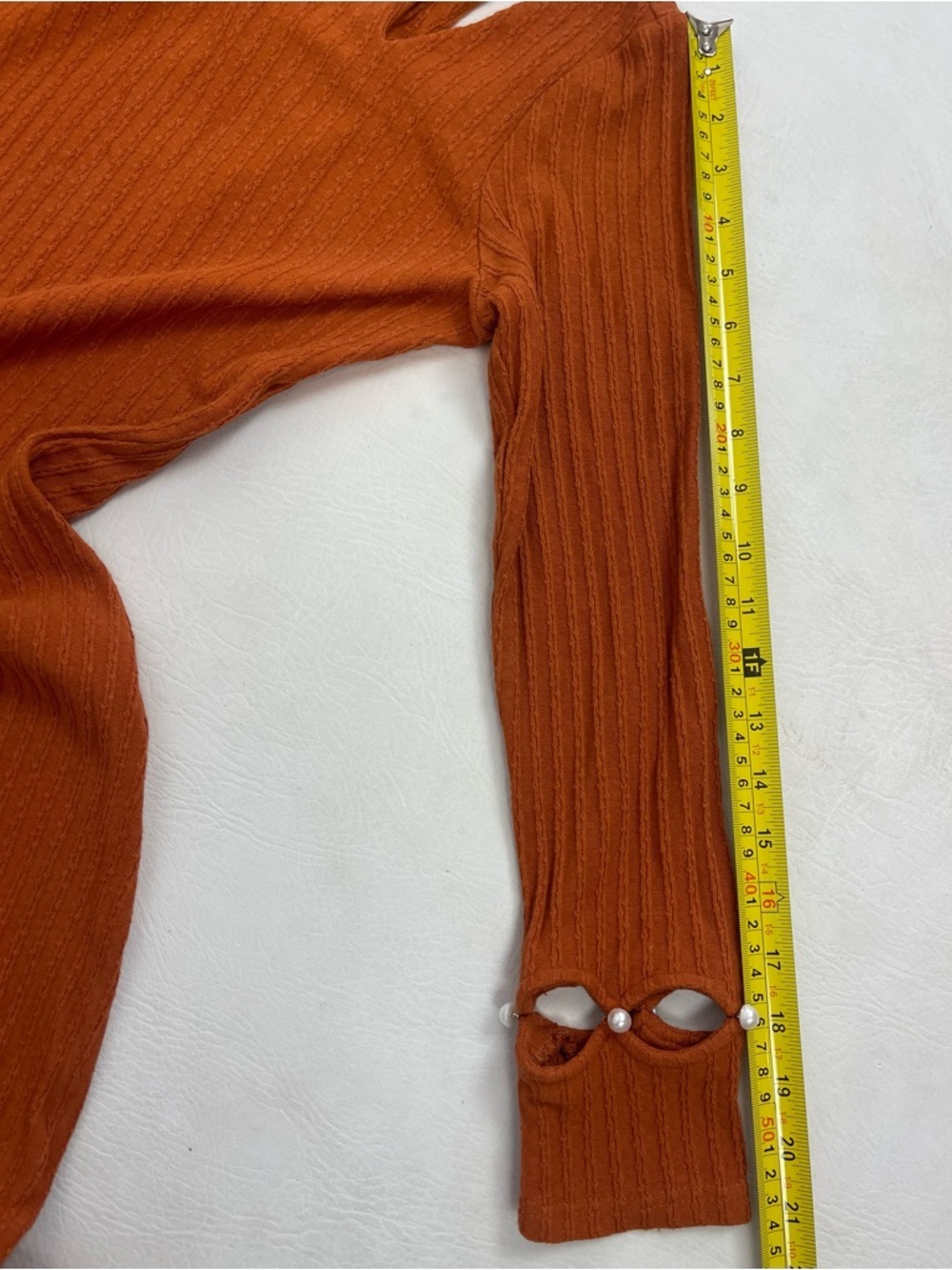 Petite Studio Ribbed Knit Midi Dress Rust Orange Pearl Detail Size Small - Picture 11 of 11